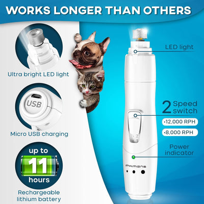 Gentle Paws Nail Grinder - Quiet, LED-Lit Trimming